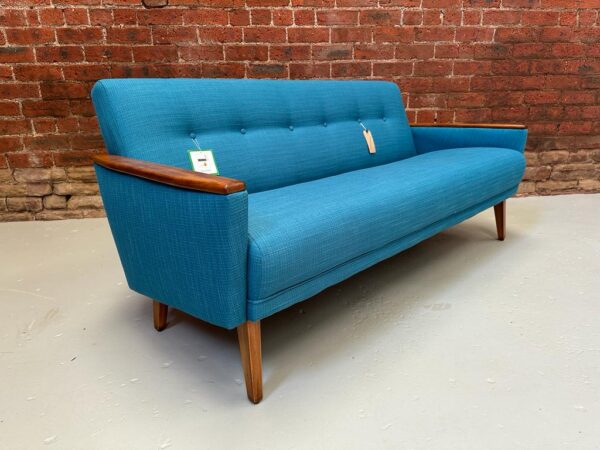 vintage danish inspired mid century 50s 60s 3 seater cocktail sofa settee in teal